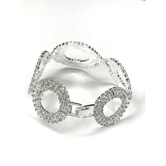 NEW Bracelet Clear Rhinestone Silver Circle Jewelry S26 - Picture 3 of 5